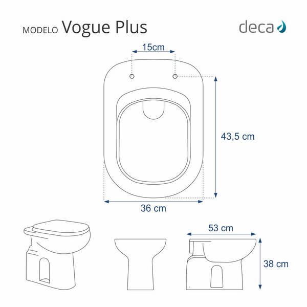 Assento Sanitário Fechamento Lento Vogue Plus Branco Para Vaso Deca - Imagem 5