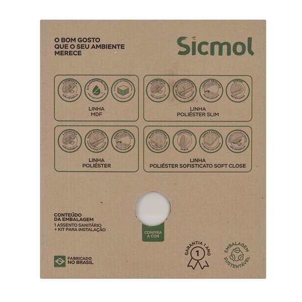 Assento Sanitário Formatos Ravena, Targa, Izy e Studio com Fechamento Comum Oval MDF Creme Sicmol - Imagem 9