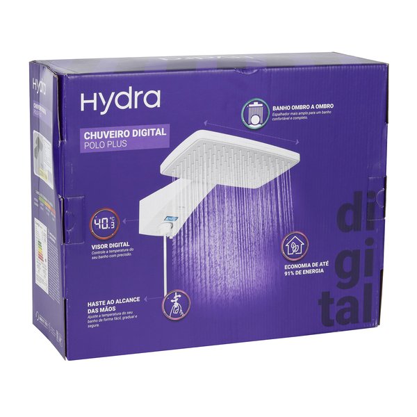 Chuveiro Elétrico Eletrônico com Visor Digital 220V 7700w Branco Quadrado Polo Plus Hydra - Imagem 7