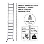 Escada Extensiva 3 Em 1 Metalon 30x20mm 6 E 12 Degraus 160cm - Imagem 4