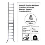 Escada Extensiva 3 Em 1 Metalon 40x20mm 6 E 12 Degraus 160cm - Imagem 4