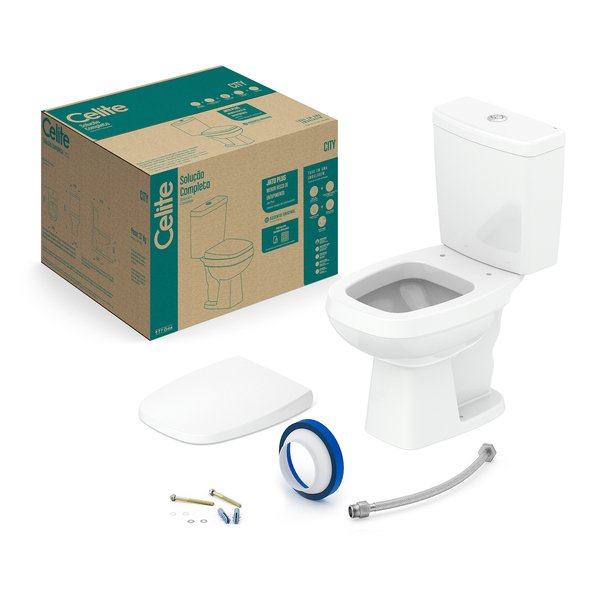 Kit Vaso Sanitário com Caixa Acoplada e Assento Branco Duplo Acionamento 3/6L Vertical City Celite - Imagem 3