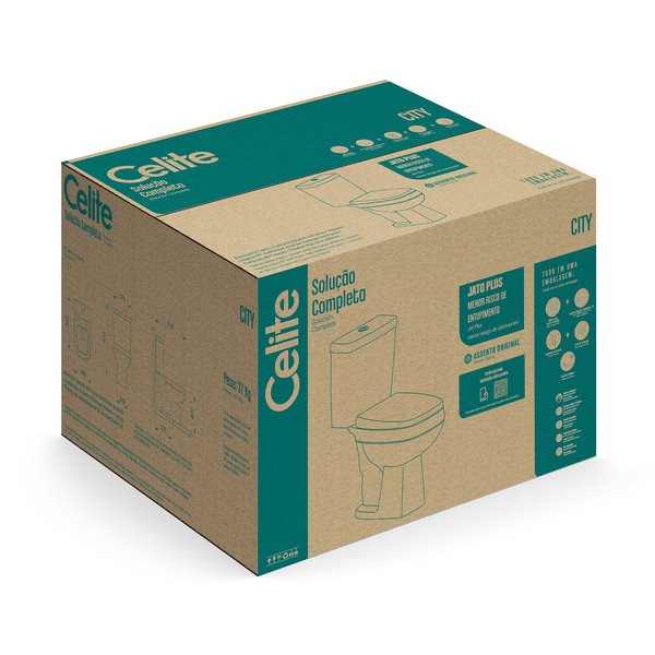 Kit Vaso Sanitário com Caixa Acoplada e Assento Branco Duplo Acionamento 3/6L Vertical City Celite - Imagem 7