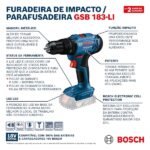 Furadeira e Parafusadeira Bosch com Impacto a Bateria com Carregador e Maleta 18V GSB 183-LI - Imagem 10