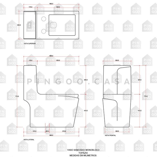 Vaso Sanitário Monobloco - Caixa Acoplada - Topázio Pingoo.casa - Branco - Imagem 6