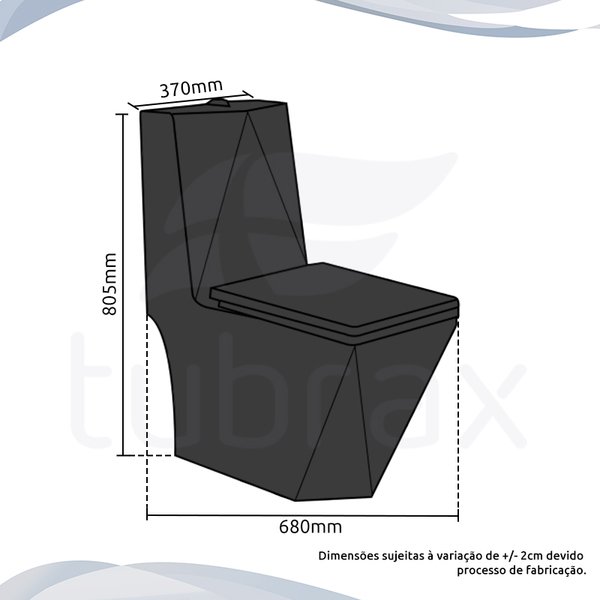 Vaso Sanitário Monobloco Completo Caixa Acoplada Privada Preto Modelo Unio Tubrax - Imagem 6